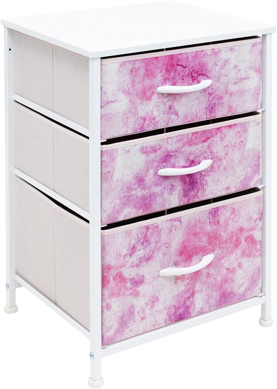 Sorbus Nightstand with 3 Drawers - Furniture Storage for Bedroom, Closet, Office Organization - Steel Frame, Wood Top, Pastel Fabric Bin